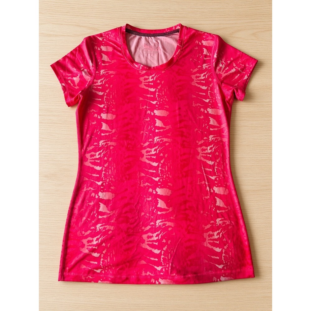 Under Armour Womens Pink Print Short Sleeve Athletic Tee Fitted Top Medium